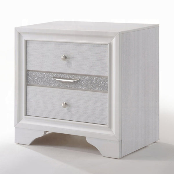 English Elm Contemporary Nightstand with Textured Finish and 2 Drawers — Modern Wooden Bedroom Storage, Easy Assembly White 20 L x 29 W x 30 H B2741P321725