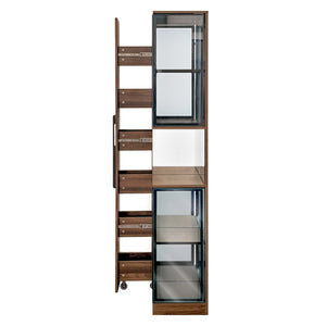English Elm 70" Glass Display Cabinet with 5-Tier Pull-Out Shelves, Adjustable LED Lighting, Versatile Storage W331S00196