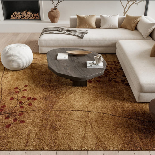 HomeRoots 10' Elegant Brown Floral Power Loom Area Rug - Timeless Charm for Living Room & Bedroom Decor 10' X 13' Rectangle 522400