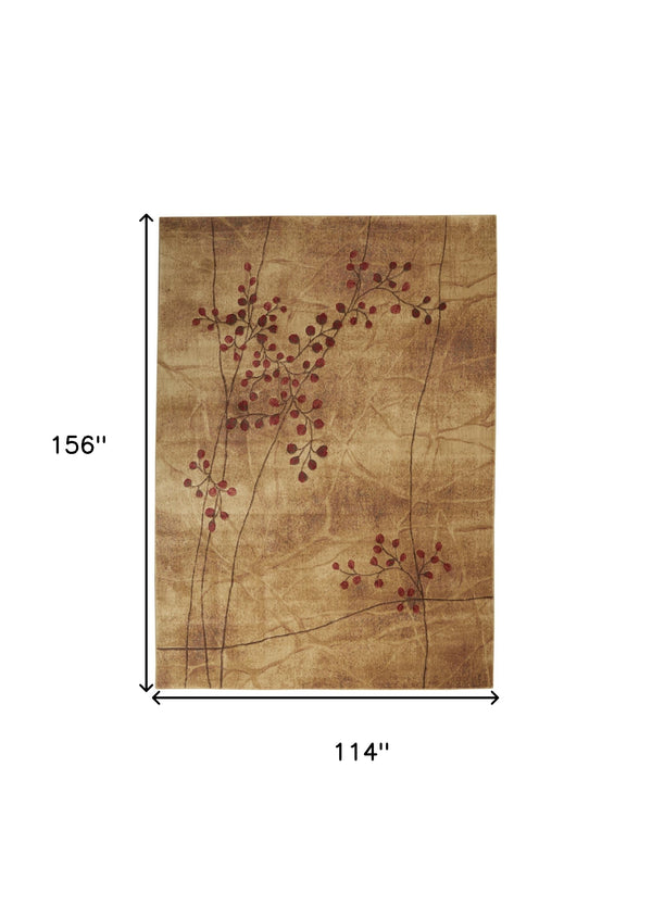 Homeroots 10' X 13' Brown Floral Power Loom Area Rug  Polyester 522400