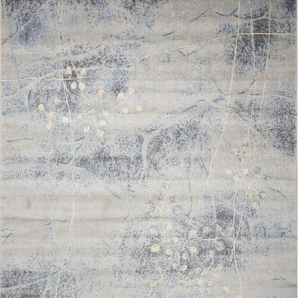 Homeroots 10' X 13' Blue And Silver Floral Power Loom Area Rug  Polyester 522401