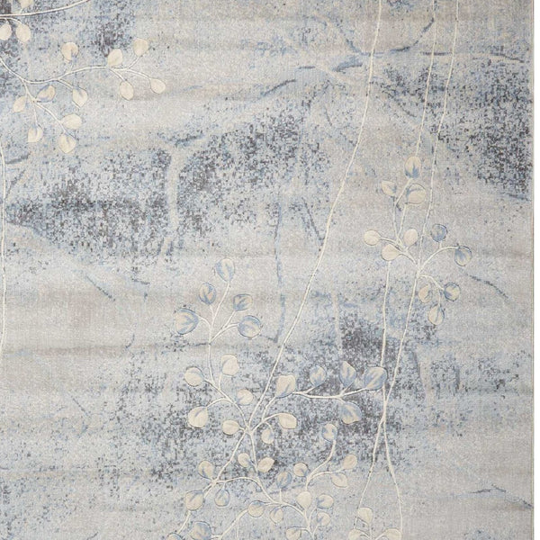 Homeroots 10' X 13' Blue And Silver Floral Power Loom Area Rug  Polyester 522401