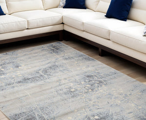 Homeroots 10' X 13' Blue And Silver Floral Power Loom Area Rug  Polyester 522401