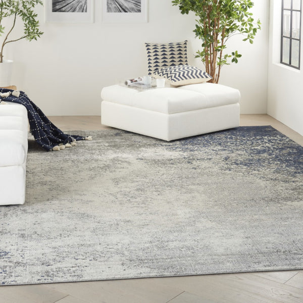HomeRoots 9' X 12' Black Abstract Area Rug - Contemporary Power Loom Design for Cozy Modern Living Spaces Gray, Ivory 522403