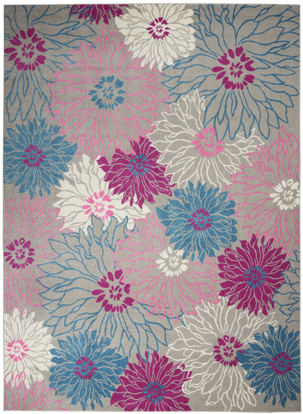 Homeroots 9' X 12' Blue Floral Power Loom Area Rug  Polypropylene 522404