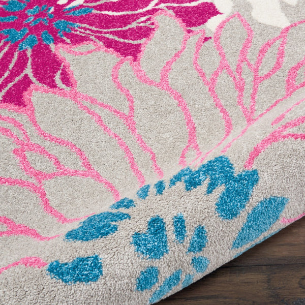 HomeRoots 9' X 12' Floral Power Loom Area Rug - Timeless Elegance for Living Spaces, Durable & Easy to Clean Blue, Pink 522404