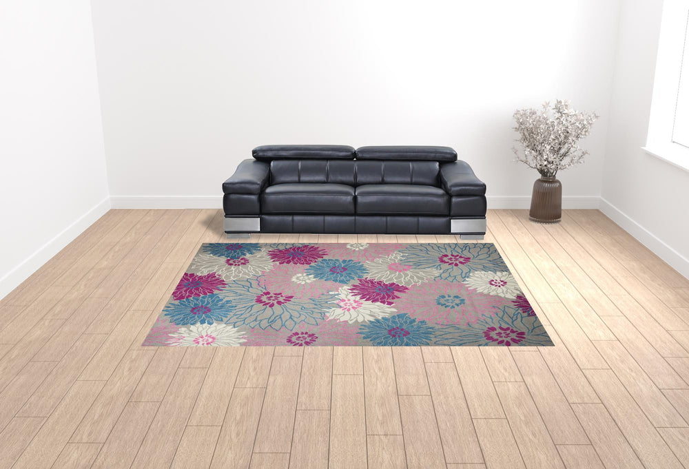 Homeroots 9' X 12' Blue Floral Power Loom Area Rug  Polypropylene 522404