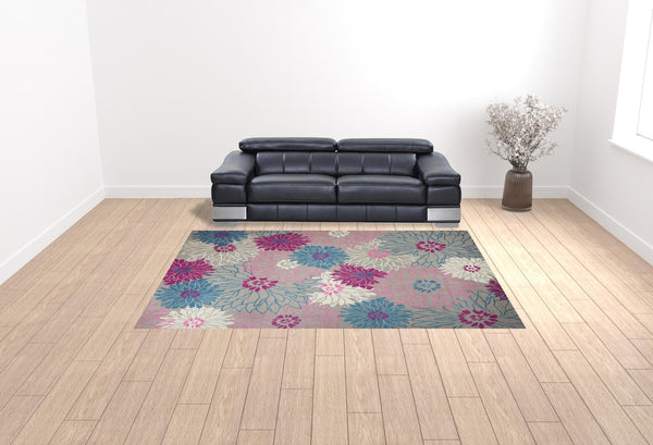 Homeroots 9' X 12' Blue Floral Power Loom Area Rug  Polypropylene 522404