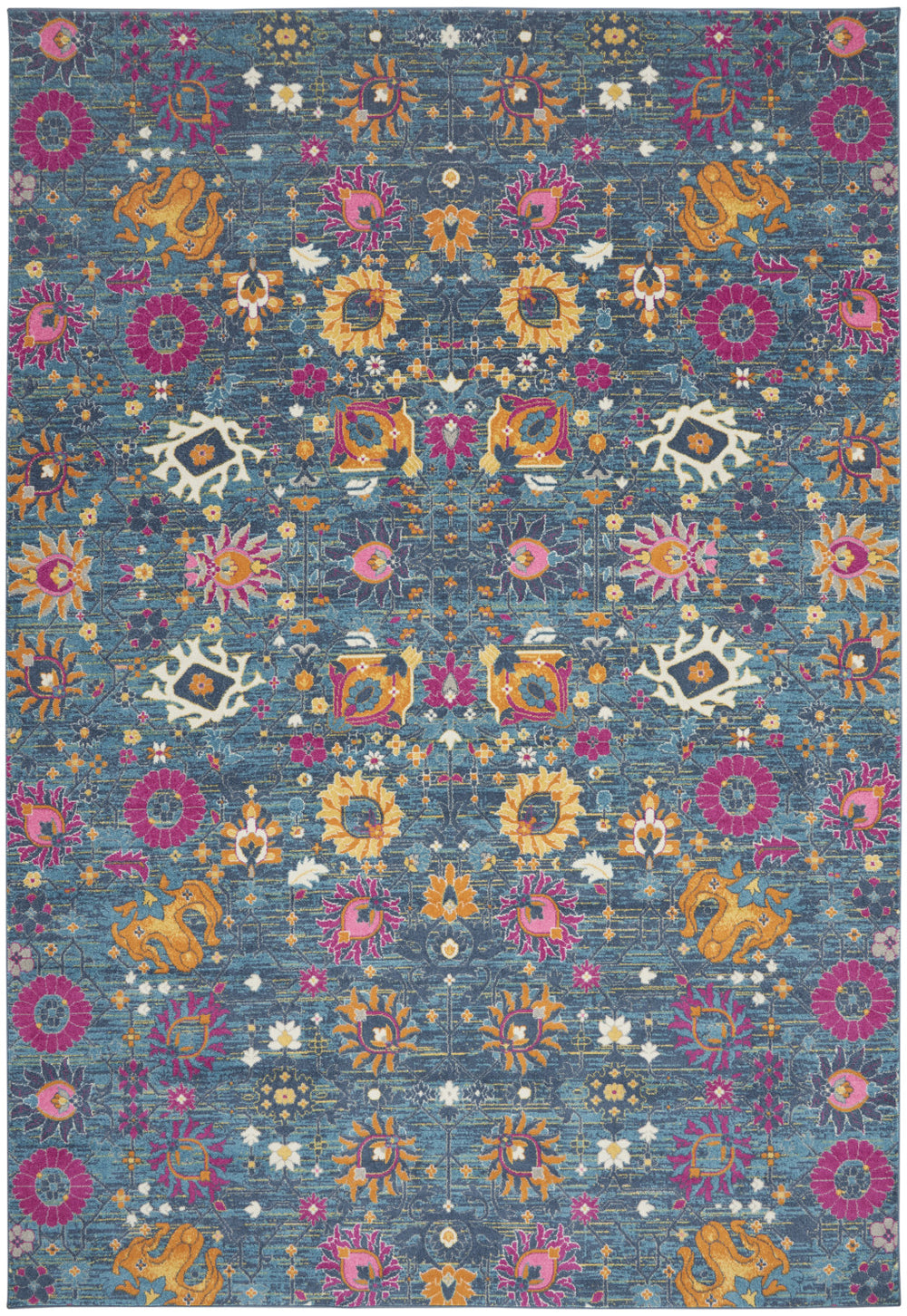 Homeroots 9' X 12' Blue Floral Power Loom Area Rug  Polypropylene 522409