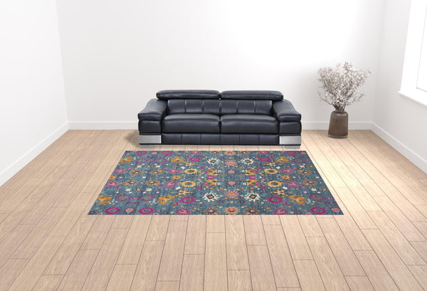 Homeroots 9' X 12' Blue Floral Power Loom Area Rug  Polypropylene 522409