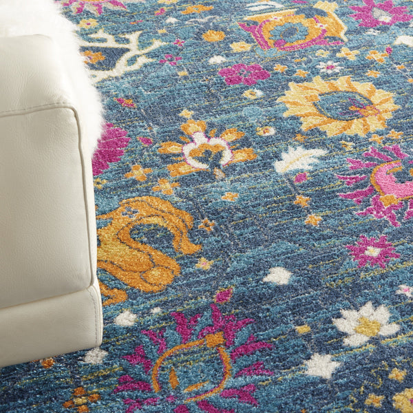 Homeroots 9' X 12' Blue Floral Power Loom Area Rug  Polypropylene 522409