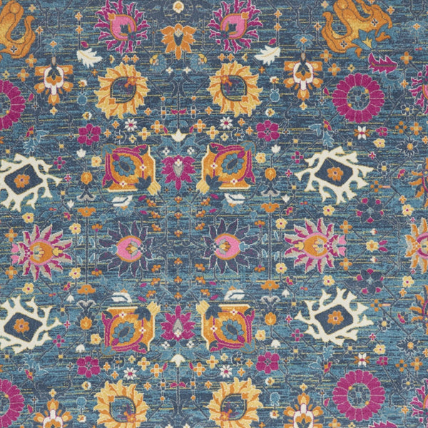Homeroots 9' X 12' Blue Floral Power Loom Area Rug  Polypropylene 522409