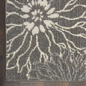 Homeroots 9' X 12' Charcoal Floral Power Loom Area Rug  Polypropylene 522410