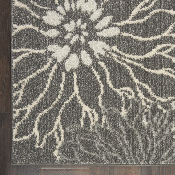 Homeroots 9' X 12' Charcoal Floral Power Loom Area Rug  Polypropylene 522410