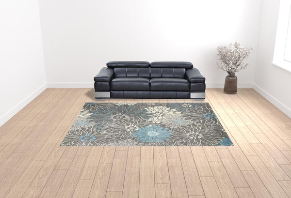 Homeroots 9' X 12' Charcoal Floral Power Loom Area Rug  Polypropylene 522410