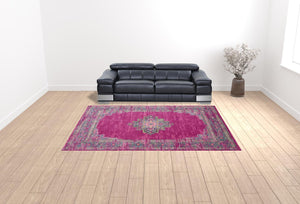 Homeroots 9' X 12' Fuchsia Floral Power Loom Area Rug  Polypropylene 522413