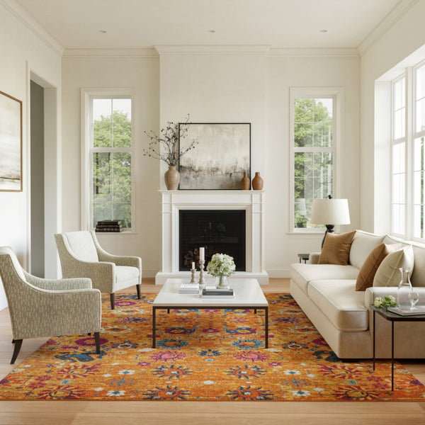 HomeRoots 9' Gold Floral Power Loom Area Rug - Timeless Elegance for Living Rooms, Bedrooms, and More! 9' X 12' Rectangle 522414