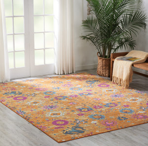 Homeroots 9' X 12' Gold Floral Power Loom Area Rug  Polypropylene 522414