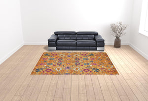 Homeroots 9' X 12' Gold Floral Power Loom Area Rug  Polypropylene 522414