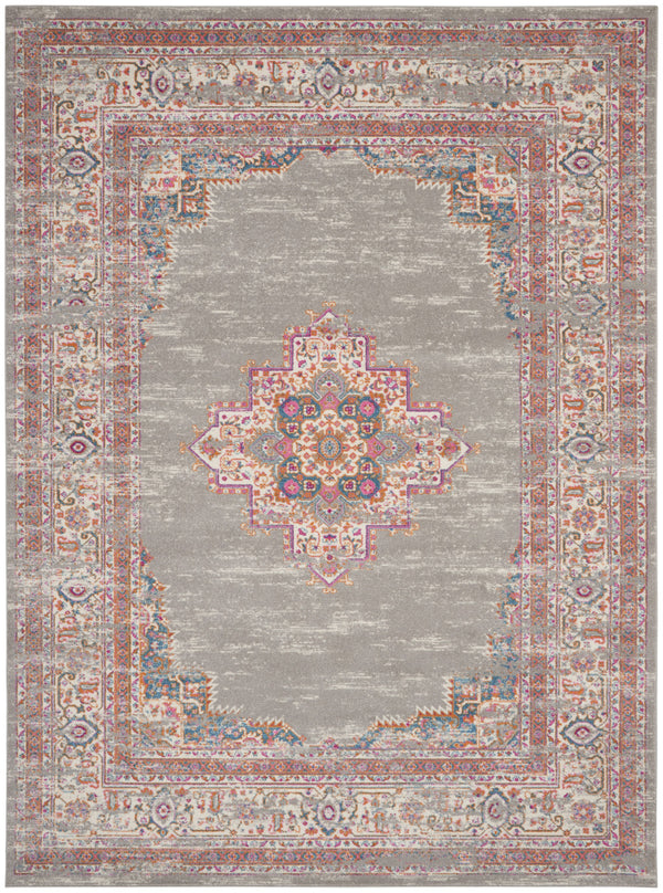 Homeroots 9' X 12' Gray Floral Power Loom Area Rug  Polypropylene 522415