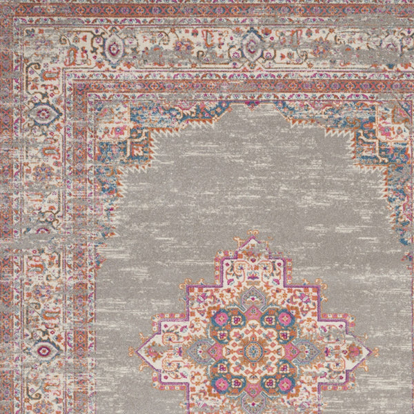 Homeroots 9' X 12' Gray Floral Power Loom Area Rug  Polypropylene 522415