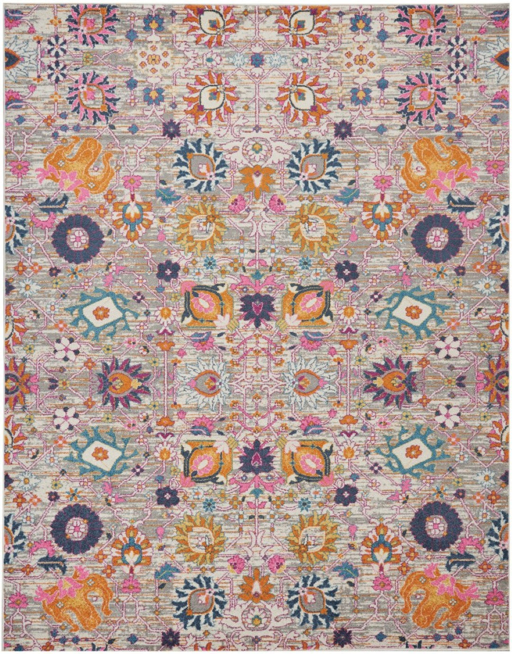 HomeRoots 9' X 12' Floral Power Loom Area Rug - Timeless Design for Elegant Spaces with Durable Performance Gray, Ivory 522416