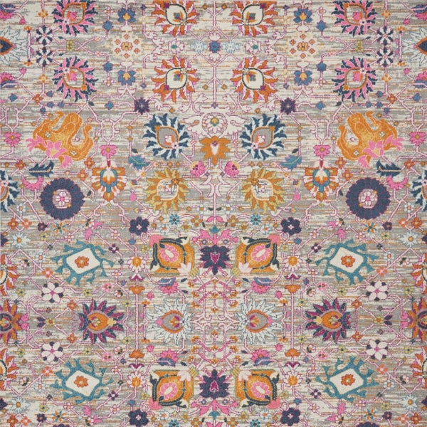 HomeRoots 9' X 12' Floral Power Loom Area Rug - Timeless Design for Elegant Spaces with Durable Performance Gray, Ivory 522416