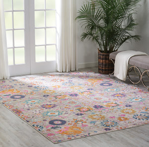 Homeroots 9' X 12' Gray Floral Power Loom Area Rug  Polypropylene 522416