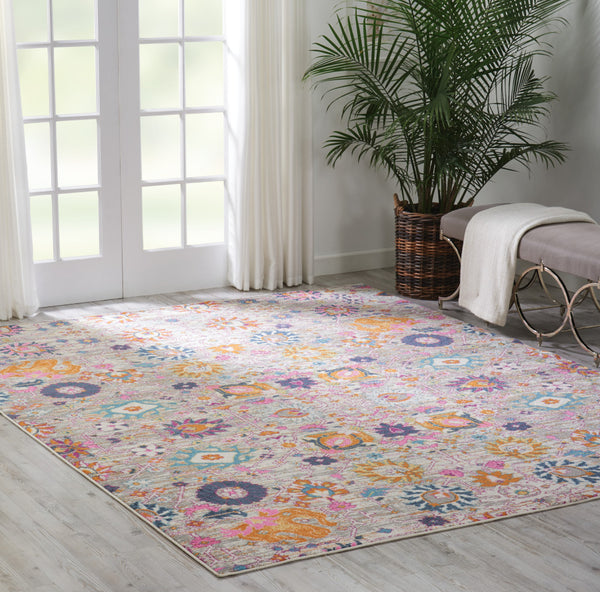 Homeroots 9' X 12' Gray Floral Power Loom Area Rug  Polypropylene 522416