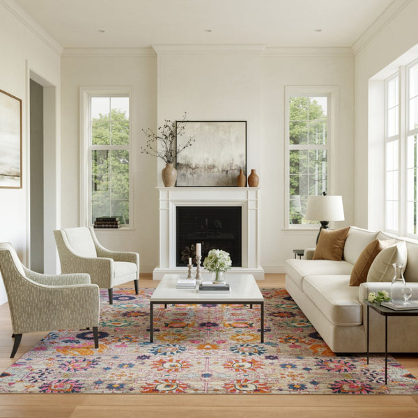 HomeRoots 9' X 12' Floral Power Loom Area Rug - Timeless Design for Elegant Spaces with Durable Performance Gray, Ivory 522416