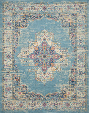 Homeroots 9' X 12' Light Blue Floral Power Loom Area Rug  Polypropylene 522418