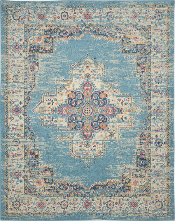Homeroots 9' X 12' Light Blue Floral Power Loom Area Rug  Polypropylene 522418