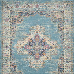 Homeroots 9' X 12' Light Blue Floral Power Loom Area Rug  Polypropylene 522418