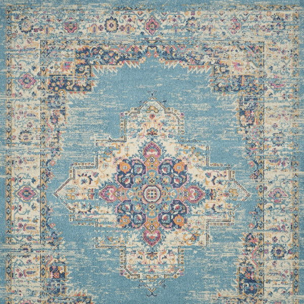 Homeroots 9' X 12' Light Blue Floral Power Loom Area Rug  Polypropylene 522418