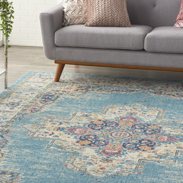 HomeRoots 9' Light Blue Floral Power Loom Area Rug - Elegant, Durable, Versatile Design for Any Room Decor 522418