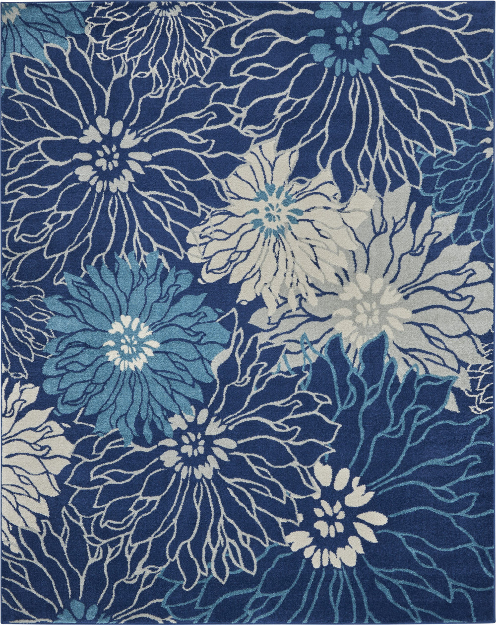 Homeroots 9' X 12' Blue And Ivory Floral Power Loom Area Rug  Polypropylene 522419