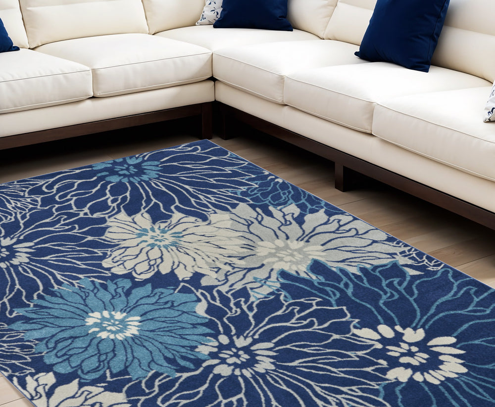 Homeroots 9' X 12' Blue And Ivory Floral Power Loom Area Rug  Polypropylene 522419