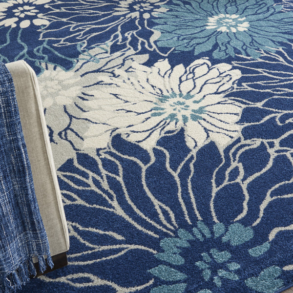 Homeroots 9' X 12' Blue And Ivory Floral Power Loom Area Rug  Polypropylene 522419