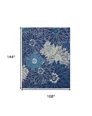 Homeroots 9' X 12' Blue And Ivory Floral Power Loom Area Rug  Polypropylene 522419