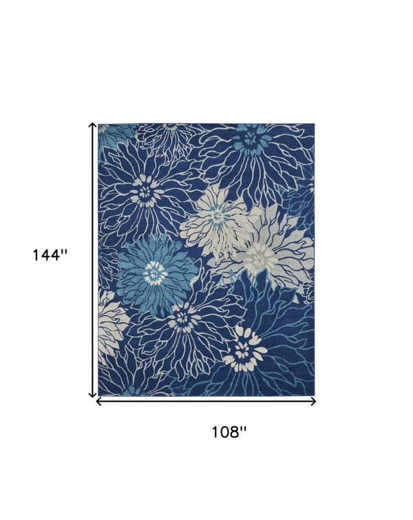 Homeroots 9' X 12' Blue And Ivory Floral Power Loom Area Rug  Polypropylene 522419