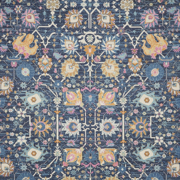 HomeRoots 9' X 12' Blue and Gold Floral Area Rug – Stylish Bohemian Design for Living Room & Bedroom Focal Point 522420