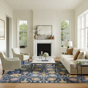 HomeRoots 9' X 12' Blue and Gold Floral Area Rug – Stylish Bohemian Design for Living Room & Bedroom Focal Point 522420