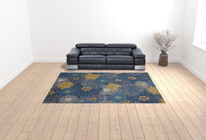 HomeRoots 9' X 12' Floral Power Loom Area Rug - Timeless Elegance for Living Spaces, Durable & Easy to Clean Blue, Ivory 522421