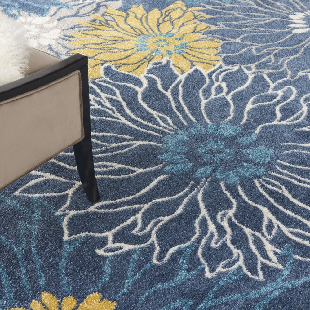 HomeRoots 9' X 12' Floral Power Loom Area Rug - Timeless Elegance for Living Spaces, Durable & Easy to Clean Blue, Ivory 522421