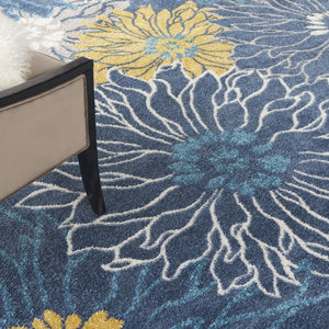 HomeRoots 9' X 12' Floral Power Loom Area Rug - Timeless Elegance for Living Spaces, Durable & Easy to Clean Blue, Ivory 522421
