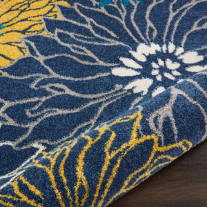 HomeRoots 9' X 12' Floral Power Loom Area Rug - Timeless Elegance for Living Spaces, Durable & Easy to Clean Blue, Ivory 522421