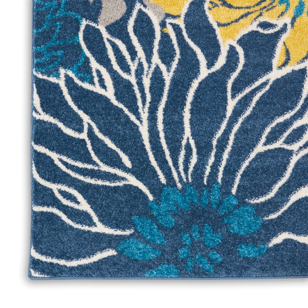 HomeRoots 9' X 12' Floral Power Loom Area Rug - Timeless Elegance for Living Spaces, Durable & Easy to Clean Blue, Ivory 522421