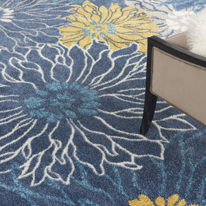 HomeRoots 9' X 12' Floral Power Loom Area Rug - Timeless Elegance for Living Spaces, Durable & Easy to Clean Blue, Ivory 522421