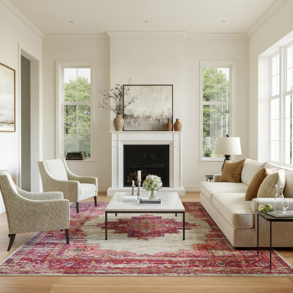 HomeRoots 9' Pink Floral Power Loom Area Rug - Timeless Charm, Cozy Warmth, Durable Design for Any Room 9' X 12' 522422