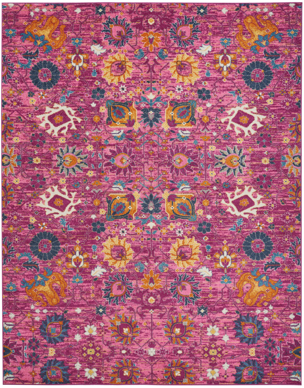 Homeroots 9' X 12' Pink Floral Power Loom Area Rug  Polypropylene 522423
